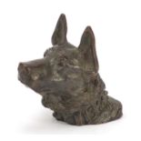 Patinated bronze Alsatian head paperweight, 8cm high : For Further Condition Reports Please Visit