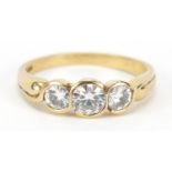 18ct gold diamond three stone ring, C & C maker's mark, size P, 3.9g : For Further Condition Reports