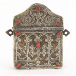 Moroccan mixed metal Quran holder with red stones, 15cm high : For Further Condition Reports