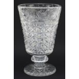 Large good quality cut glass vase etched with flowers, possibly Webb, 30.5cm high : For Further