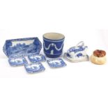 Collectable china including a Wedgwood Jasperware cache pot and a Sylvac bread pot, the largest 31cm