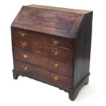 Georgian oak bureau with brass mounts on bracket feet, 98cm H x 92 W x 48cm D : For Further