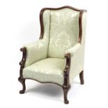 Victorian mahogany framed armchair with green floral upholstery, 107cm high : For Further