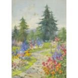 Edith Alice Andrews - Garden scene, signed watercolour, mounted, framed and glazed, 34cm x 24cm :