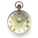 Large globular glass and brass desk clock, 9cm in diameter : For Further Condition Reports Please