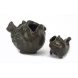 Two Danish bronzed fish jugs by Just, numbered 1360 and 1389, the largest 12.5cm in length : For