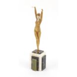 Art Deco style gilt bronzed figure of a dancer raised on a marble or onyx base, 35cm high : For