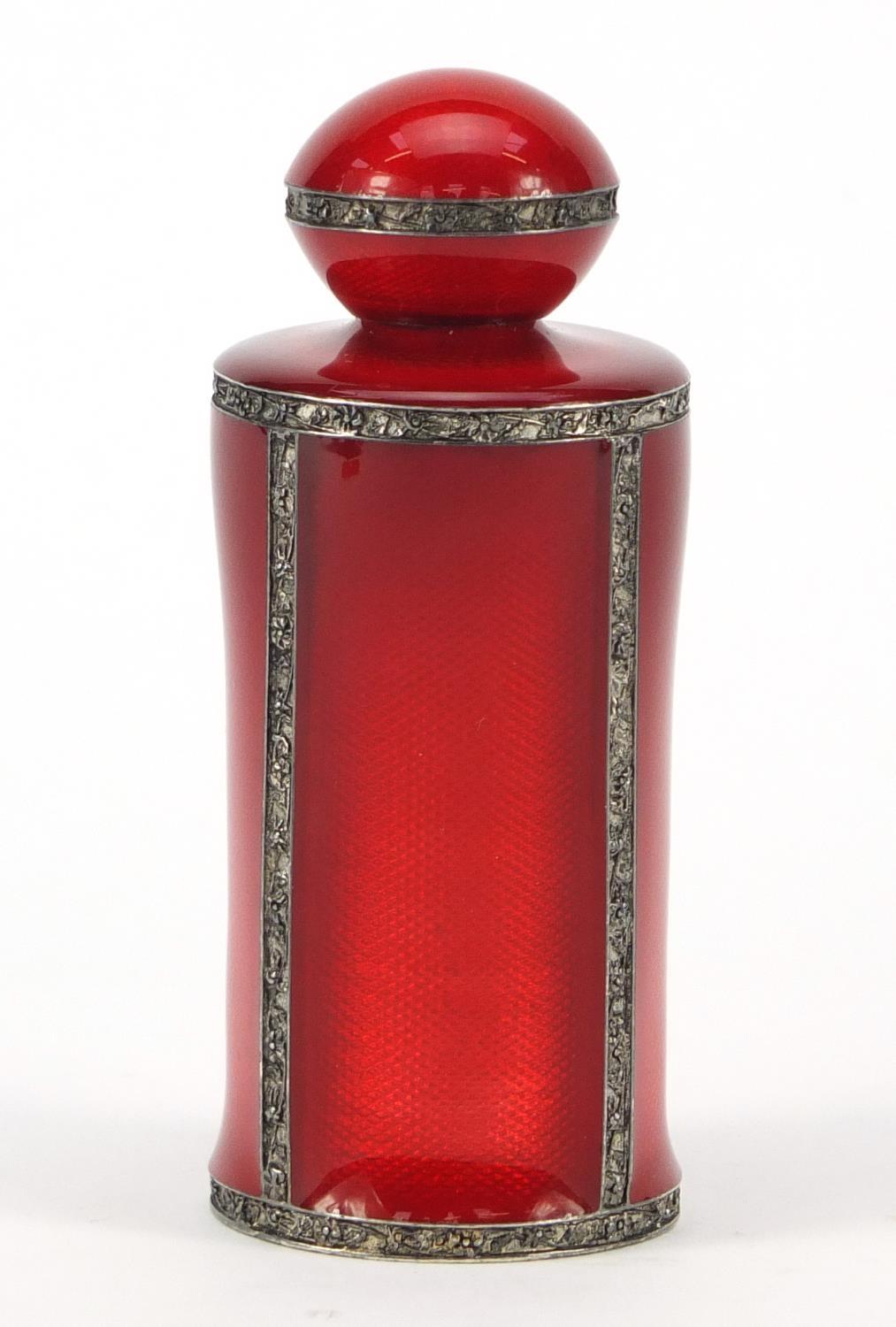 Red guilloche enamel scent bottle, 8.5cm high : For Further Condition Reports Please Visit Our - Image 4 of 7
