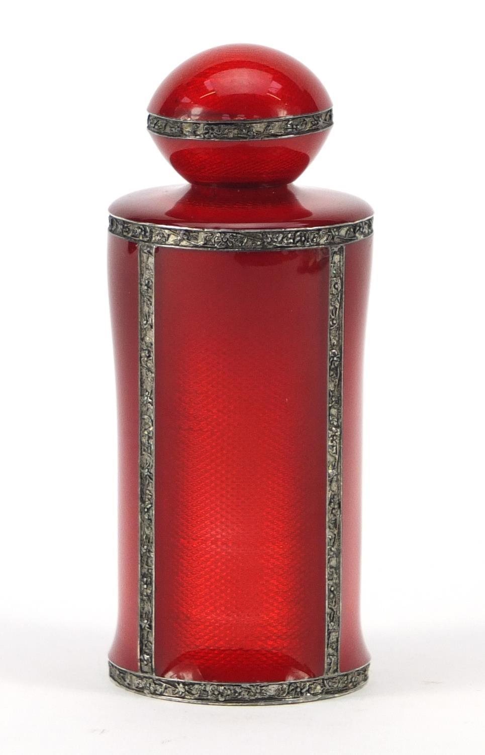 Red guilloche enamel scent bottle, 8.5cm high : For Further Condition Reports Please Visit Our - Image 3 of 7