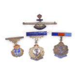 Four Royal Navy silver and enamel brooches, the largest 5cm wide, 22.6g : For Further Condition