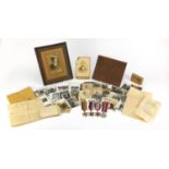 British military World War II four medal group with box of issue, photographs and ephemeral relating
