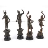 Two pairs of spelter figures including a pair of Gladiators, the largest 43.5cm high : For Further