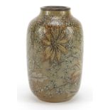 Large Martin Brothers stoneware vase hand painted with flowers, incised RW Martin Bros London