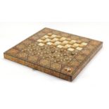 Moorish style Syrian inlaid folding games board with draughts, 50cm x 50cm : For Further Condition