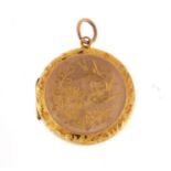 Victorian 9ct gold circular locket engraved with birds amongst flowers, hallmarked Birmingham