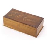 Italian inlaid olive wood cigar box, 9cm H x 29cm W x 14.5cm D : For Further Condition Reports