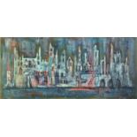 Town scene, oil impasto on board, unframed, 122cm x 56cm : For Further Condition Reports Please