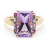 9ct gold amethyst and purple stone ring, size W, 4.5g : For Further Condition Reports Please Visit