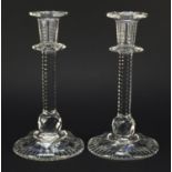 Pair of good quality 19th century cut glass candlesticks, each 24cm high : For Further Condition