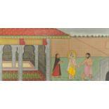 Maharajha holding hand of Hura with a Queen looking on, 19th century Indian Bikaner school painting,