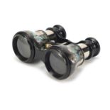 Pair of German abalone and nickel opera glasses by Voigtlander & Schon, 11cm wide : For Further