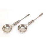 Pair of antique Continental silver spoons, each 19cm in length, 127g : For Further Condition Reports