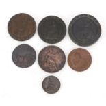 George I and later coinage and tokens including cartwheel twopence, 1854 penny, 1796 Tenterden