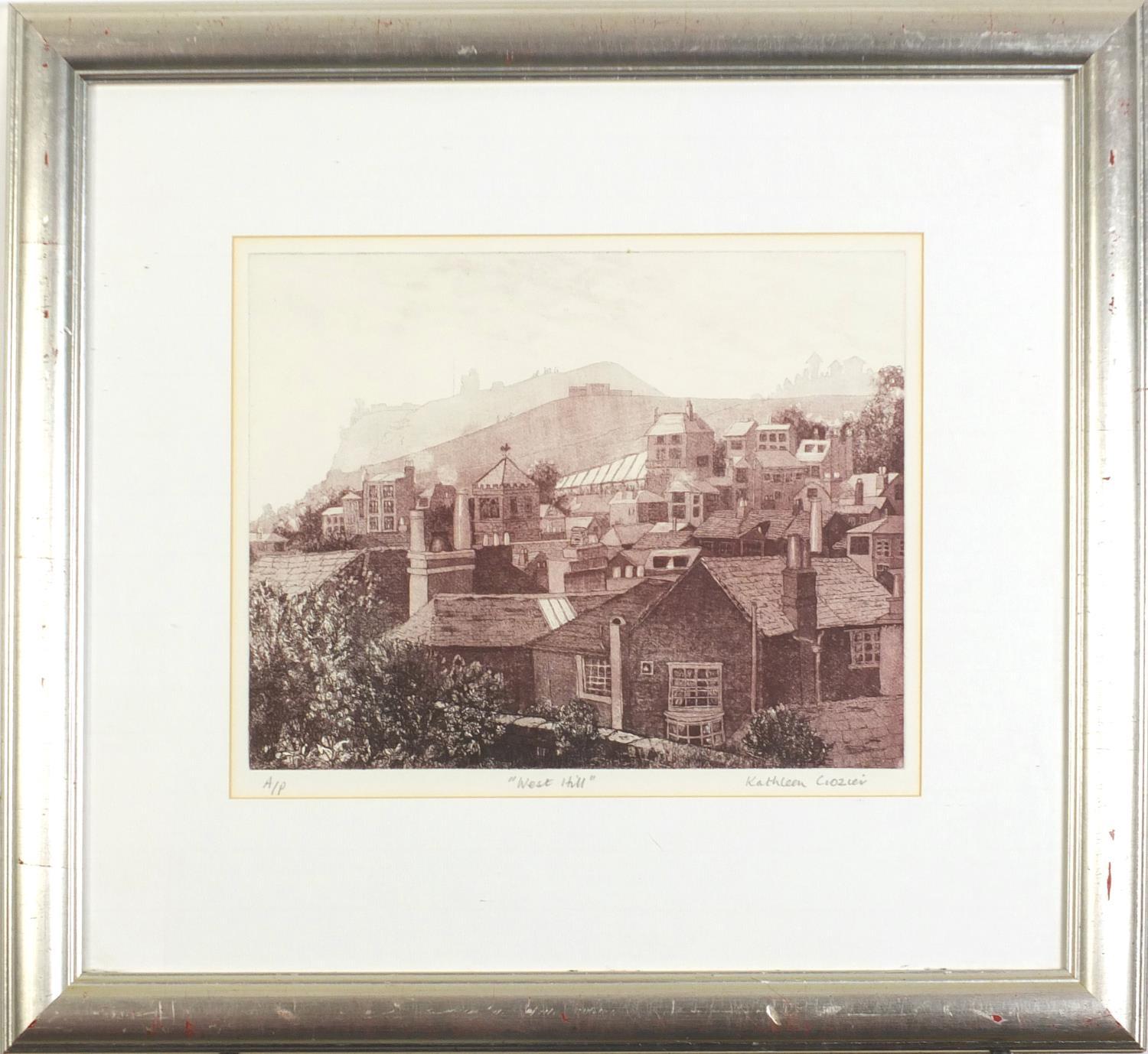 Kathleen Crozier - West Hill, Hastings, artist's proof pencil signed etching, mounted, framed and - Image 3 of 8