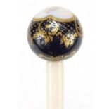 19th century segmented ivory ladies walking stick with Continental porcelain pommel in the style