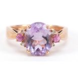 9ct rose gold amethyst, ruby and diamond ring, size Q, 3.5g : For Further Condition Reports Please