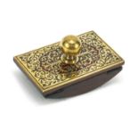 19th century brass boulle work and rosewood ink blotter with foliate decoration, 14.5cm wide : For