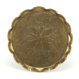 Arts & Crafts brass tray embossed with foliate motifs, 28cm in diameter : For Further Condition