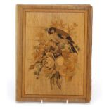 19th century Italian Sorrento ware blotter file inlaid with a bird amongst flowers, 31.5cm x 23.