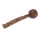 Chinese wood ruyi sceptre carved with fruit, 35.5cm in length : For Further Condition Reports Please