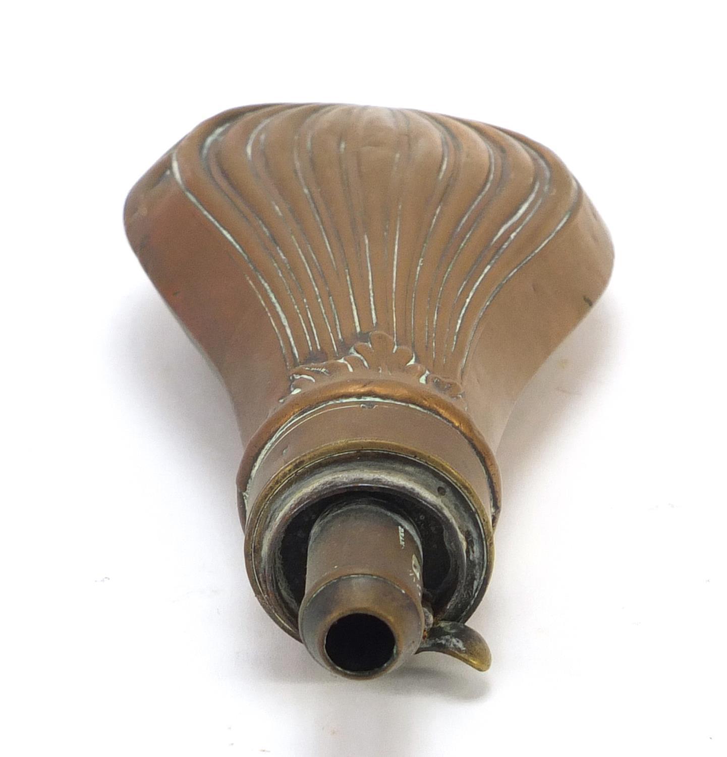 19th century military interest copper and brass powder flask, 20cm high : For Further Condition - Image 6 of 16
