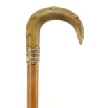 Malacca walking stick with rhinoceros horn handle, 90cm in length : For Further Condition Reports