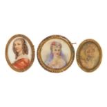 Three classical portrait brooches including Limoges, the largest 5.5cm in diameter : For Further