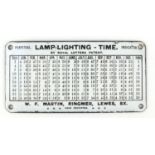 Lamp lighting time perpetual indicator enamel plaque by Royal Letters Patent, 15cm x 7.5cm : For