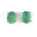 Pair of 9ct white gold emerald stud earrings, 5mm in length, 1.0g : For Further Condition Reports