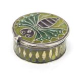 Good unmarked silver and plique á jour enamel patch box by Child & Child of London, the hinged lid