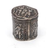 Antique Dutch silver peppermint box embossed with figures, 3.2cm high, 16.4g : For Further Condition