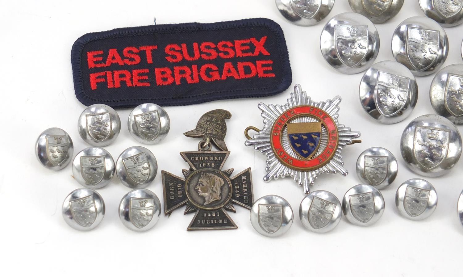 Fire Brigade badges, pips and a patch including Windsor Fire Brigade, Queen Victoria Golden - Image 2 of 6