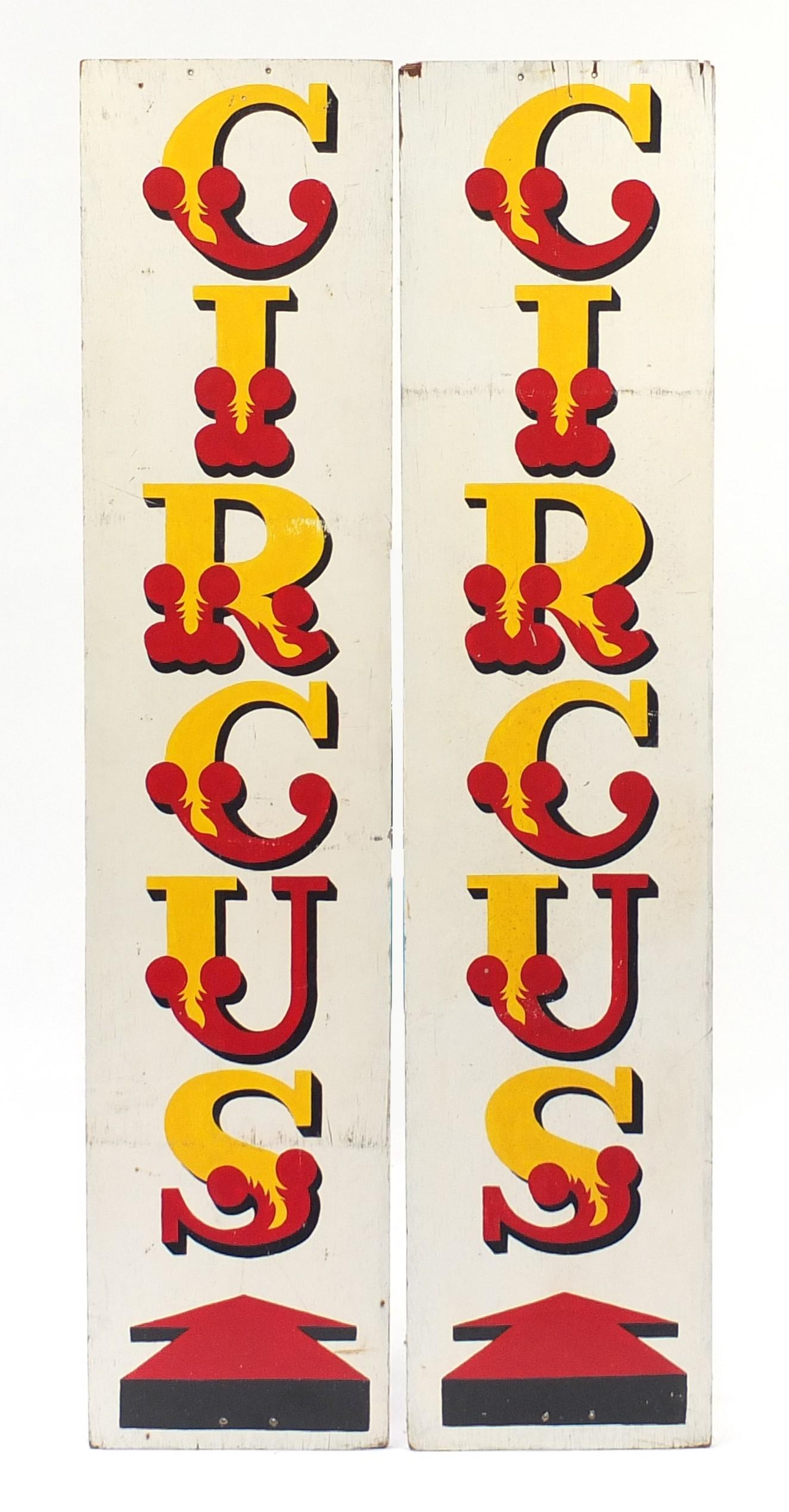 Two vintage circus advertising boards : For Further Condition Reports Please Visit Our Website,