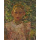 Attributed to George Clausen - Portrait of a young boy, oil on canvas, framed, 49cm x 38.5cm : For