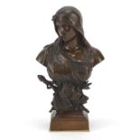 Art Nouveau patinated bronze bust of a maiden by Hans Muller, 18.5cm high : For Further Condition