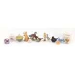 Collectable china and glassware including Langham bird paperweights, Goebel duck, Beatrix Potter