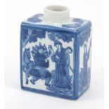 Chinese blue and white porcelain tea caddy, hand painted with figures, 13cm high : For Further