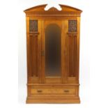 Edwardian satinwood wardrobe with mirrored door and drawer to the base, 210cm high x 120cm W x