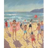 Manner of Dorothea Sharp - Figures on a beach, Impressionist oil on board, framed, 47.5cm x 39cm :