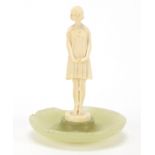 Art Deco carved ivory figure of a young girl mounted on an onyx dish, 13cm high : For Further